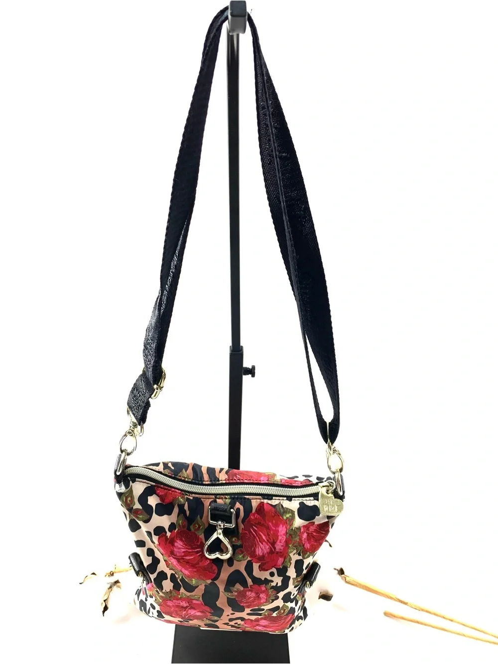 Betsey Johnson Floral Animal Print Y2K Whimsical Crossbody Bag Heart Charm